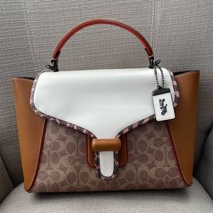 COACH COURIER CARRYALL IN COLORBLOCK LEATHER WITH SNAKESKIN DETAIL